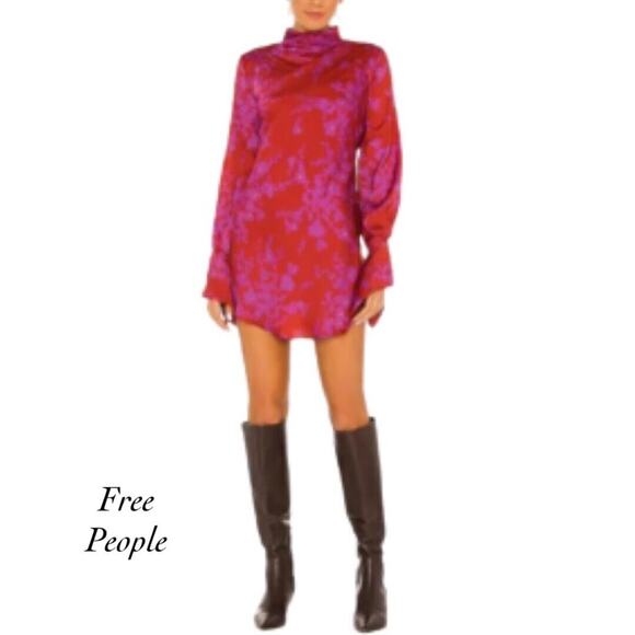 Free People Dresses & Skirts - Free People Aries Red Romance Combo Floral Plunge Back Dress NWT Size S FLAW